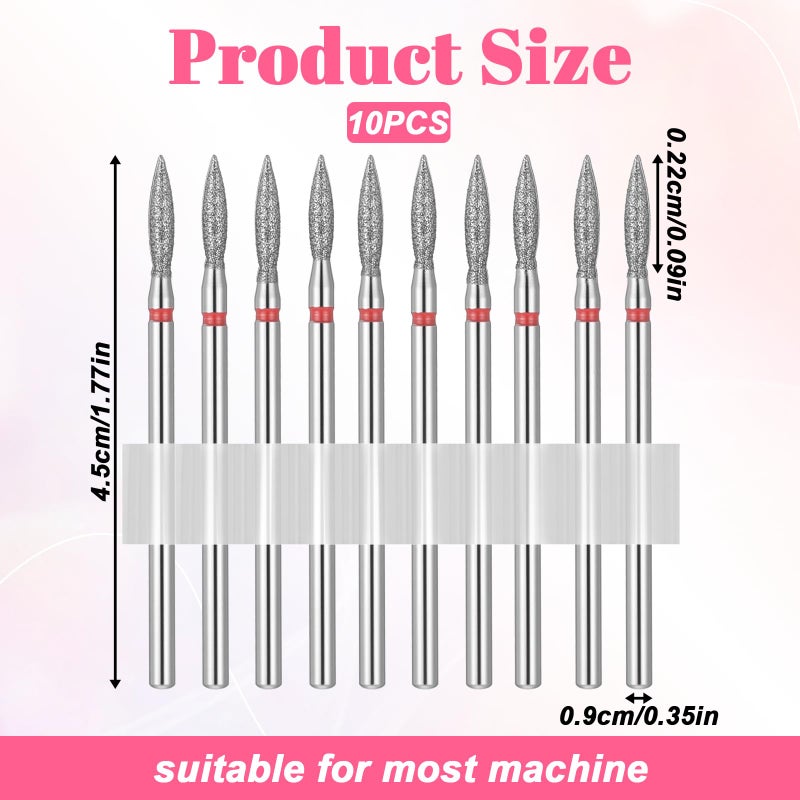 Eldraqth 10pcs Flame Bit for Nail Drill Cuticle Nail Drill Bits Set 3/32'' Diamond Naila Drill Bits for Dead Skin Professional Nails Dry Manicure Pedicure Shape Remove for Acrylic Gel Nail Salon Tools (Fine-F) - Image 3